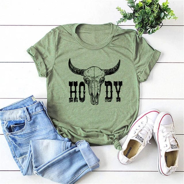 Boho Beach Hut T-Shirts, Short Sleeve Shirt, Printed Top Boho Western Cowgirl Shirt Green / S