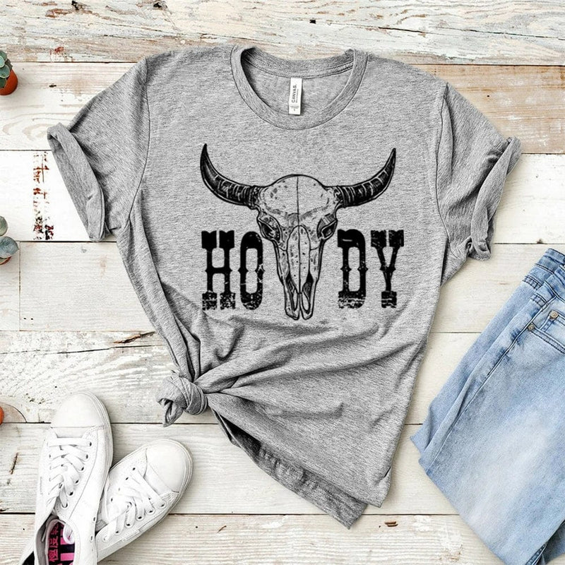 Boho Beach Hut T-Shirts, Short Sleeve Shirt, Printed Top Boho Western Cowgirl Shirt Light Gray / S