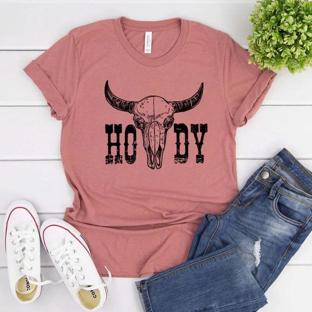 Boho Beach Hut T-Shirts, Short Sleeve Shirt, Printed Top Boho Western Cowgirl Shirt Mauve / S