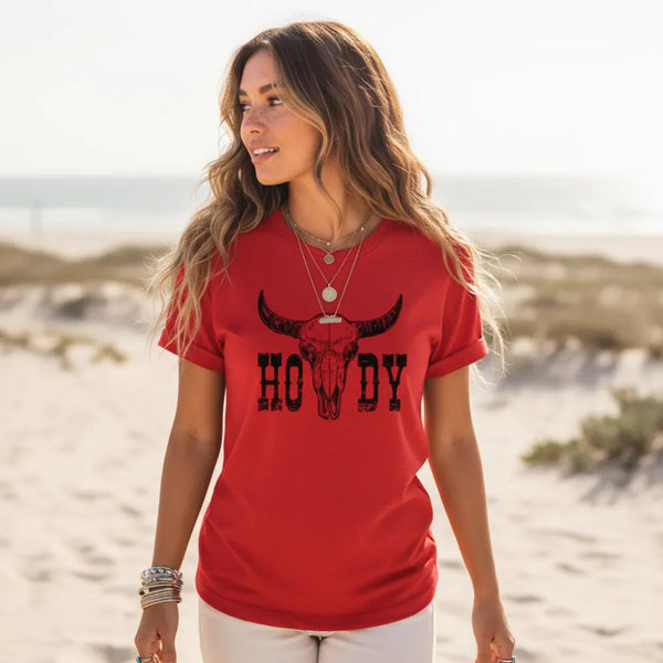 Boho Beach Hut T-Shirts, Short Sleeve Shirt, Printed Top Boho Western Cowgirl Shirt Red / S