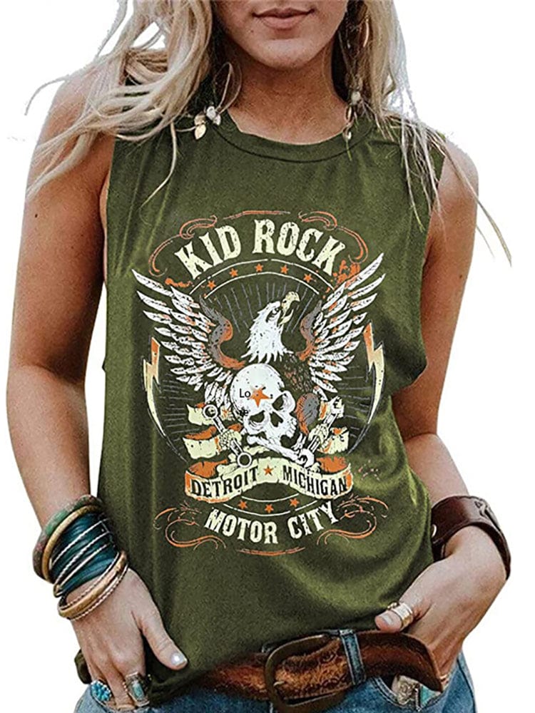 Boho Beach Hut T-Shirts, Short Sleeve Shirt, Printed Top, Tank Top, Sleeveless Shirt Green / S Vintage Retro Rock n Roll Graphic Tank Top
