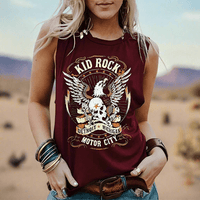 Boho Beach Hut T-Shirts, Short Sleeve Shirt, Printed Top, Tank Top, Sleeveless Shirt Vintage Retro Rock n Roll Graphic Tank Top Wine Red / S