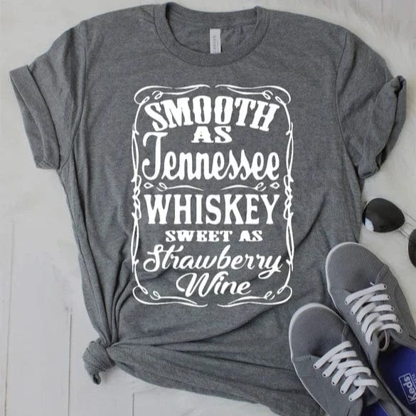 Boho Beach Hut T-Shirts, Short Sleeve Shirt, Printed Top Tennessee Whiskey Graphic T-Shirt Dark Gray / S