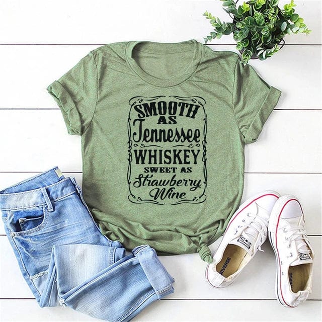 Boho Beach Hut T-Shirts, Short Sleeve Shirt, Printed Top Tennessee Whiskey Graphic T-Shirt Green / S