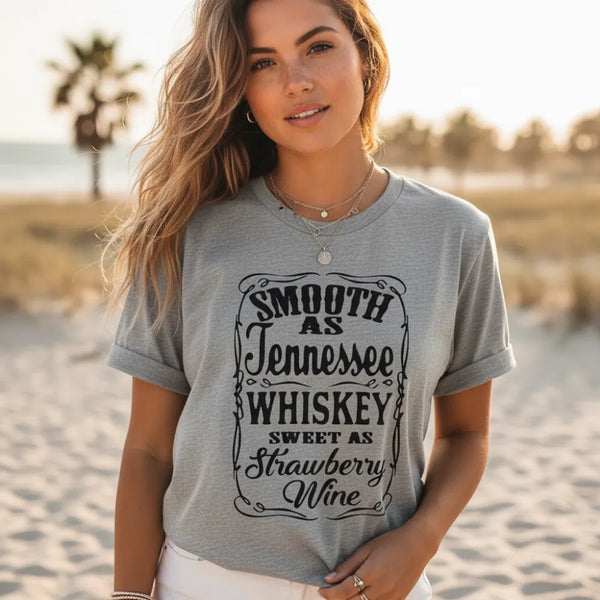 Boho Beach Hut T-Shirts, Short Sleeve Shirt, Printed Top Tennessee Whiskey Graphic T-Shirt Light Gray / S
