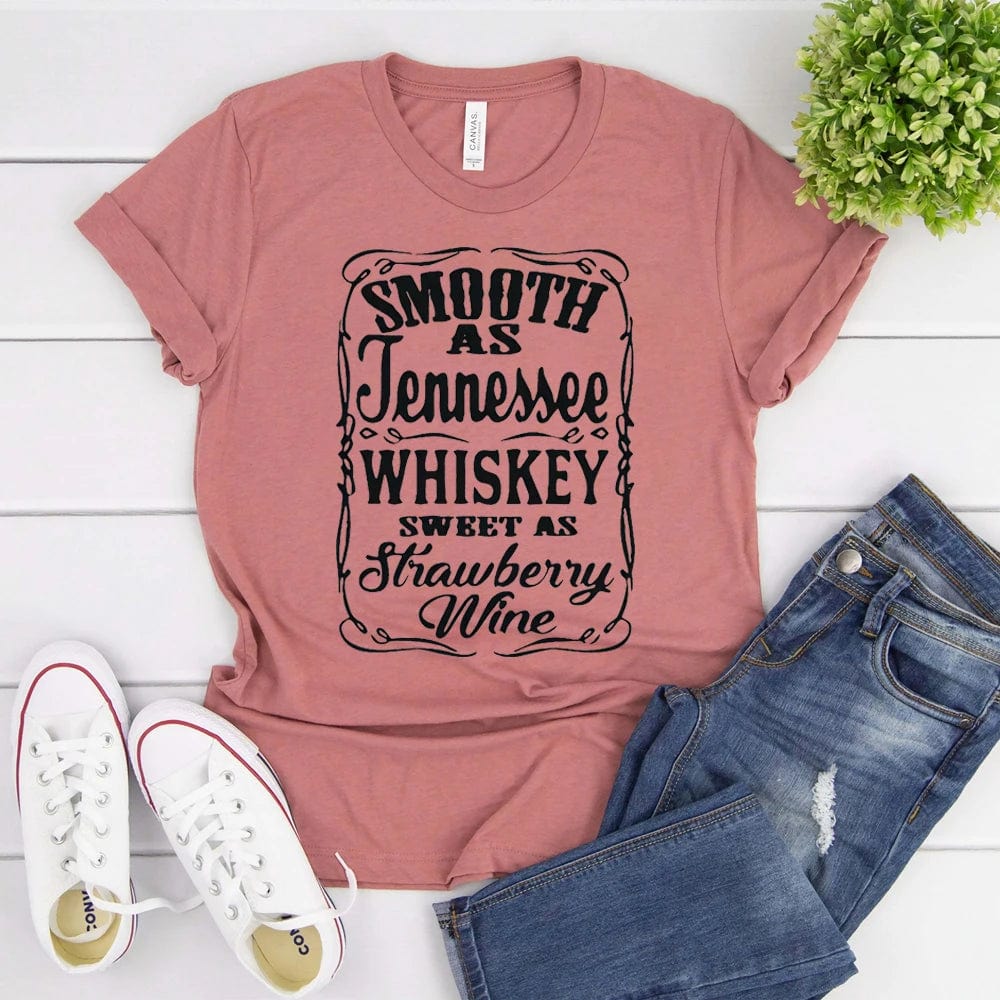 Boho Beach Hut T-Shirts, Short Sleeve Shirt, Printed Top Tennessee Whiskey Graphic T-Shirt Mauve / S