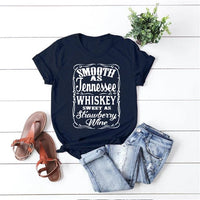 Boho Beach Hut T-Shirts, Short Sleeve Shirt, Printed Top Tennessee Whiskey Graphic T-Shirt Navy Blue / S