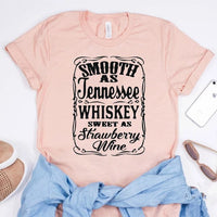 Boho Beach Hut T-Shirts, Short Sleeve Shirt, Printed Top Tennessee Whiskey Graphic T-Shirt Pink / S