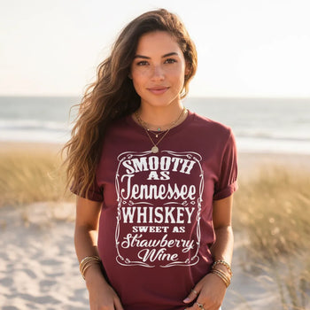 Boho Beach Hut T-Shirts, Short Sleeve Shirt, Printed Top Tennessee Whiskey Graphic T-Shirt Wine Red / S