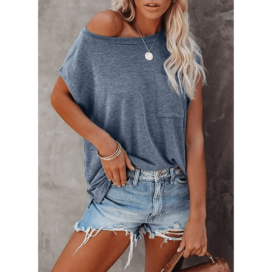 Boho Beach Hut T-Shirts, Tops, Short Sleeve, Tee shirt, T-shirt Solid Casual Short Sleeve T Shirt Blue Gray / S