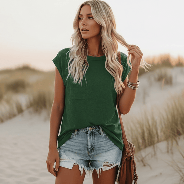 Boho Beach Hut T-Shirts, Tops, Short Sleeve, Tee shirt, T-shirt Solid Casual Short Sleeve T Shirt Green / S