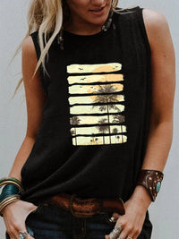 Boho Beach Hut Tank Top Black / S Palm Tree Sunset Vintage Tank