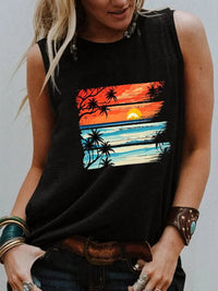 Boho Beach Hut Tank Top Black / S Tropical Sunset Vintage Tank