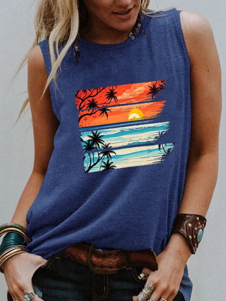 Boho Beach Hut Tank Top Blue / S Tropical Sunset Vintage Tank