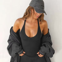 Boho Beach Hut Tank Top, Cami Top, Athletic Top Ribbed V-Neck Racerback Tank Top Black / S