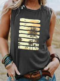 Boho Beach Hut Tank Top Dark Gray / S Palm Tree Sunset Vintage Tank