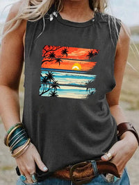 Boho Beach Hut Tank Top Gray / S Tropical Sunset Vintage Tank