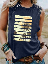 Boho Beach Hut Tank Top Navy Blue / S Palm Tree Sunset Vintage Tank