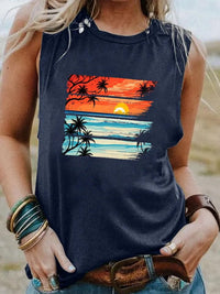 Boho Beach Hut Tank Top Navy Blue / S Tropical Sunset Vintage Tank