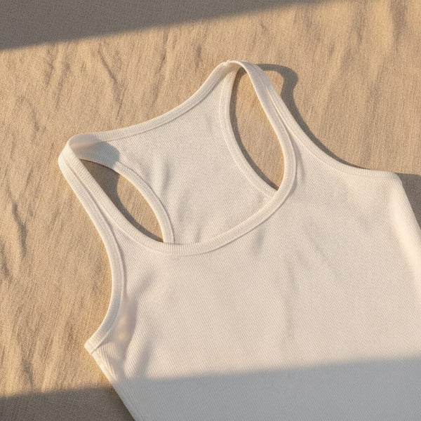 Boho Beach Hut Tank Top, Sleeveless Shirt, Bodysuit Racerback Sleeveless Ribbed Bodysuit
