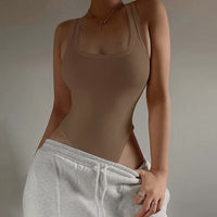 Boho Beach Hut Tank Top, Sleeveless Shirt, Bodysuit Racerback Sleeveless Ribbed Bodysuit Brown / S