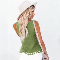 Boho Beach Hut Tank Top, Sleeveless Shirt Boho Knit Tassel Sleeveless Top