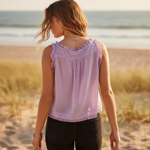 Boho Beach Hut Tank Top, Sleeveless Shirt Boho Lace Tank Top
