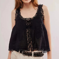 Boho Beach Hut Tank Top, Sleeveless Shirt Boho Lace Tank Top Black / S