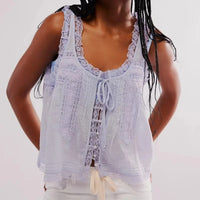 Boho Beach Hut Tank Top, Sleeveless Shirt Boho Lace Tank Top Lilac / S