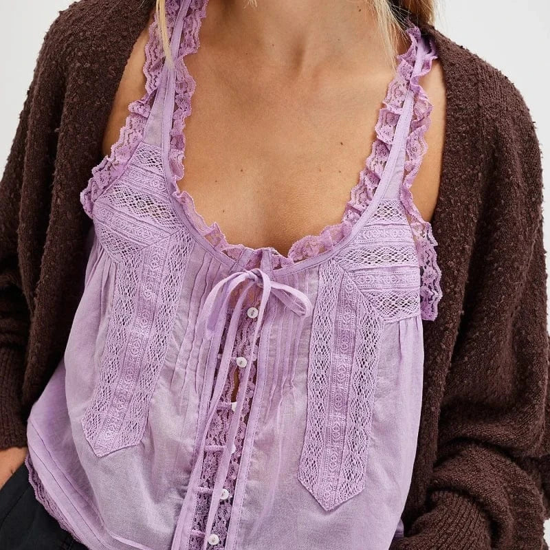 Boho Beach Hut Tank Top, Sleeveless Shirt Boho Lace Tank Top Purple / S