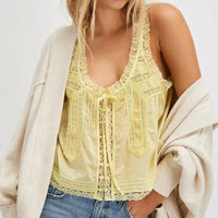 Boho Beach Hut Tank Top, Sleeveless Shirt Boho Lace Tank Top Yellow / S