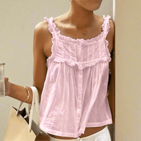 Boho Beach Hut Tank Top, Sleeveless Shirt, Crop Top Boho Lace Ruffle Trim Crop Tank Top Pink / S