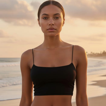 Boho Beach Hut Tank Top, Sleeveless Shirt, Crop Top, Cami Top Solid Spaghetti Strap Crop Cami Black / S