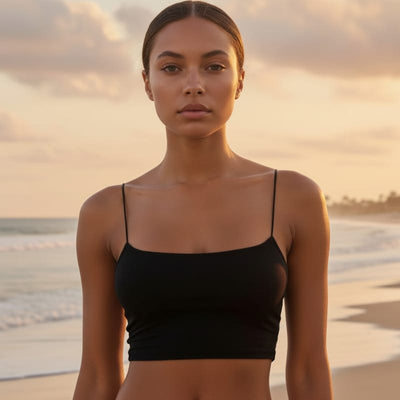 Boho Beach Hut Tank Top, Sleeveless Shirt, Crop Top, Cami Top Solid Spaghetti Strap Crop Cami Black / S