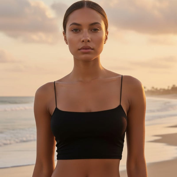 Boho Beach Hut Tank Top, Sleeveless Shirt, Crop Top, Cami Top Solid Spaghetti Strap Crop Cami Black / S
