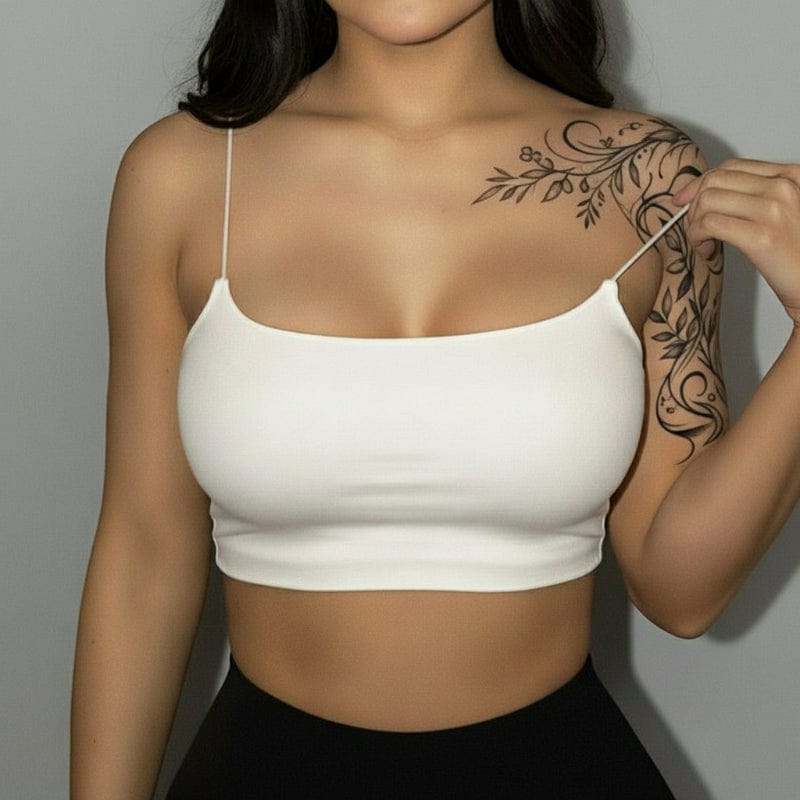 Boho Beach Hut Tank Top, Sleeveless Shirt, Crop Top, Cami Top Solid Spaghetti Strap Crop Cami White / S