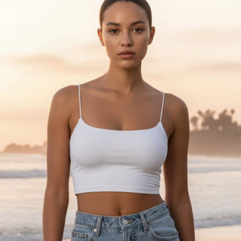 Boho Beach Hut Tank Top, Sleeveless Shirt, Crop Top, Cami Top Solid Spaghetti Strap Crop Cami White / S