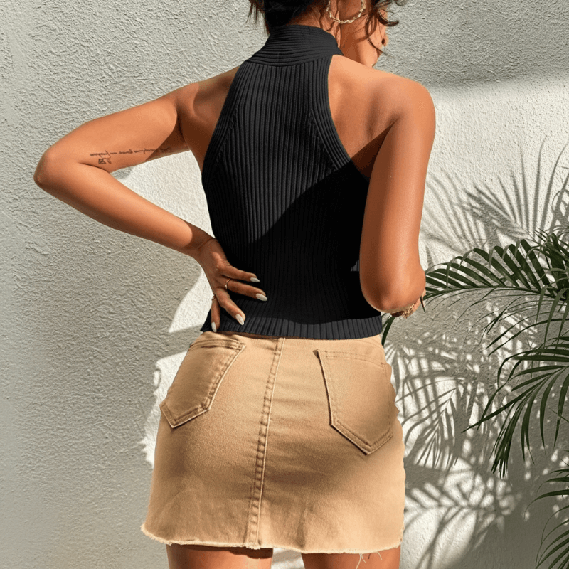 Boho Beach Hut Tank Top, Sleeveless Shirt, Crop Top Criss Cross Halter Ribbed Crop Top