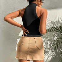 Boho Beach Hut Tank Top, Sleeveless Shirt, Crop Top Criss Cross Halter Ribbed Crop Top