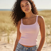 Boho Beach Hut Tank Top, Sleeveless Shirt, Crop Top Ribbed Backless Crop Tank Top Pink / S