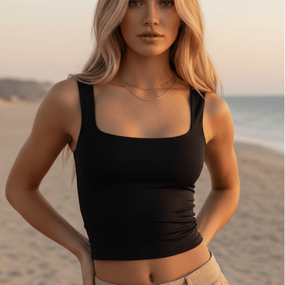 Boho Beach Hut Tank Top, Sleeveless Shirt, Crop Top Solid Sleeveless Crop Top