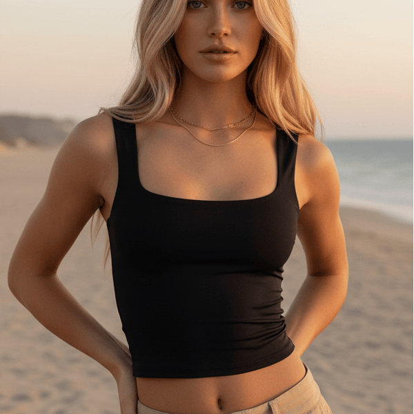 Boho Beach Hut Tank Top, Sleeveless Shirt, Crop Top Solid Sleeveless Crop Top