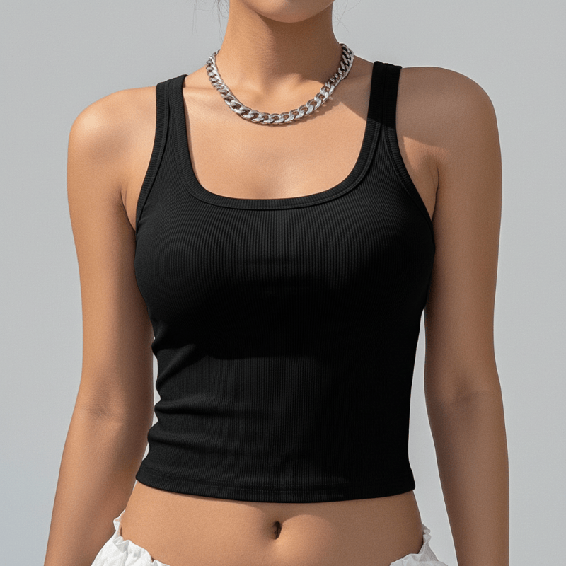 Boho Beach Hut Tank Top, Sleeveless Shirt, Crop Top Square Neck Ribbed Crop Tank Black / M