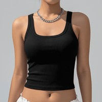 Boho Beach Hut Tank Top, Sleeveless Shirt, Crop Top Square Neck Ribbed Crop Tank Black / M