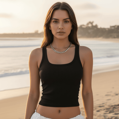 Boho Beach Hut Tank Top, Sleeveless Shirt, Crop Top Square Neck Ribbed Crop Tank Black / M