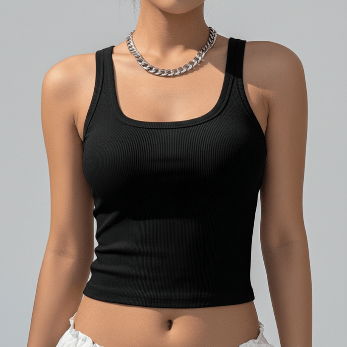 Boho Beach Hut Tank Top, Sleeveless Shirt, Crop Top Square Neck Ribbed Crop Tank Black / M