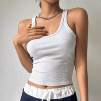 Boho Beach Hut Tank Top, Sleeveless Shirt, Crop Top Square Neck Ribbed Crop Tank Light Gray / M
