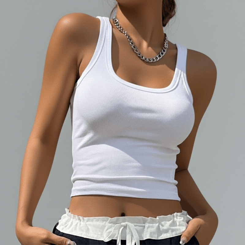 Boho Beach Hut Tank Top, Sleeveless Shirt, Crop Top Square Neck Ribbed Crop Tank White / M