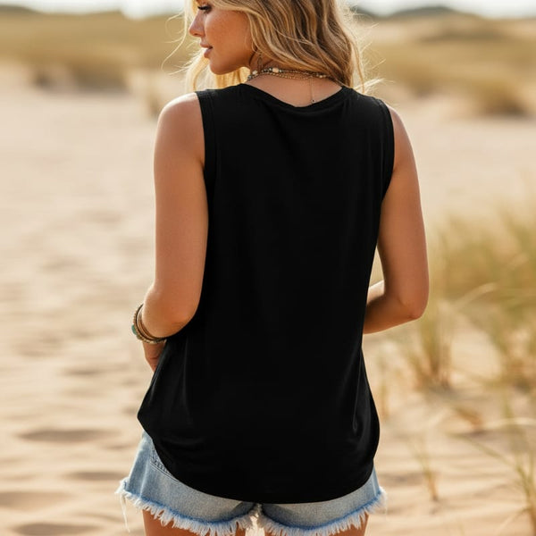 Boho Beach Hut Tank Tops, Plus Size, Sleeveless Shirt, Graphic Print Tank Top Rock & Roll Graphic Tank Top