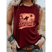 Boho Beach Hut Tank Tops, Plus Size, Sleeveless Shirt, Graphic Print Tank Top Surfing Graphic Tank Top Burgundy / S